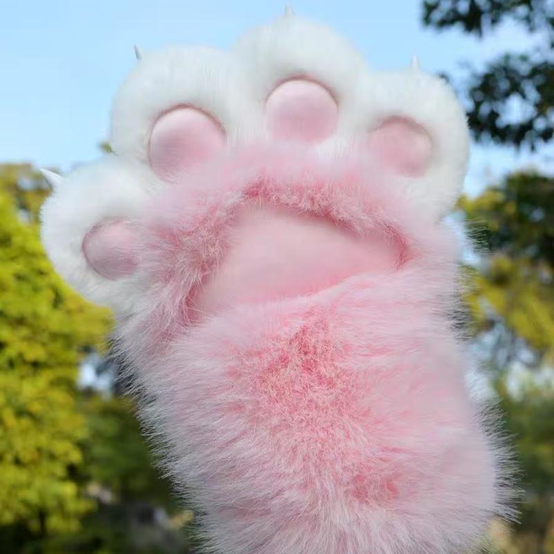 Fursuit Cat Paw Gloves, Plush Sound Claw Hand Paws, Furry Costume Accessory for Cosplay Halloween Anime Convention Party Prop