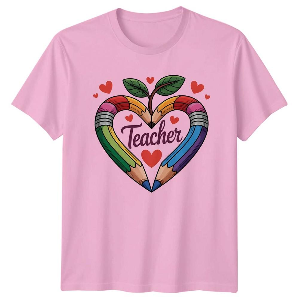 Teacher Rainbow Pencil Heart Design TShirt Educator Staff Teaching