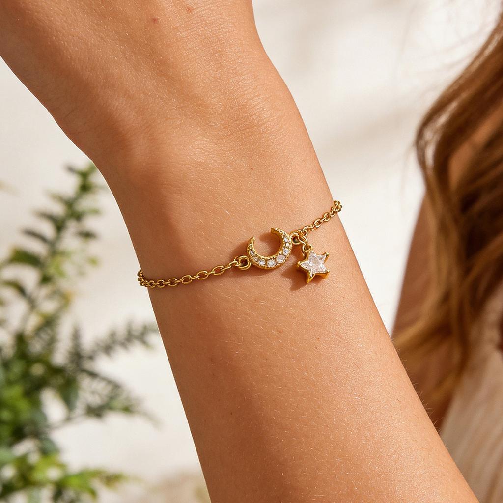 Minimalist Gold Color Evil Eye Bracelet With Star Pendant For Women Waterproof Stainless Steel Chain Hand Jewelry Summer Gifts
