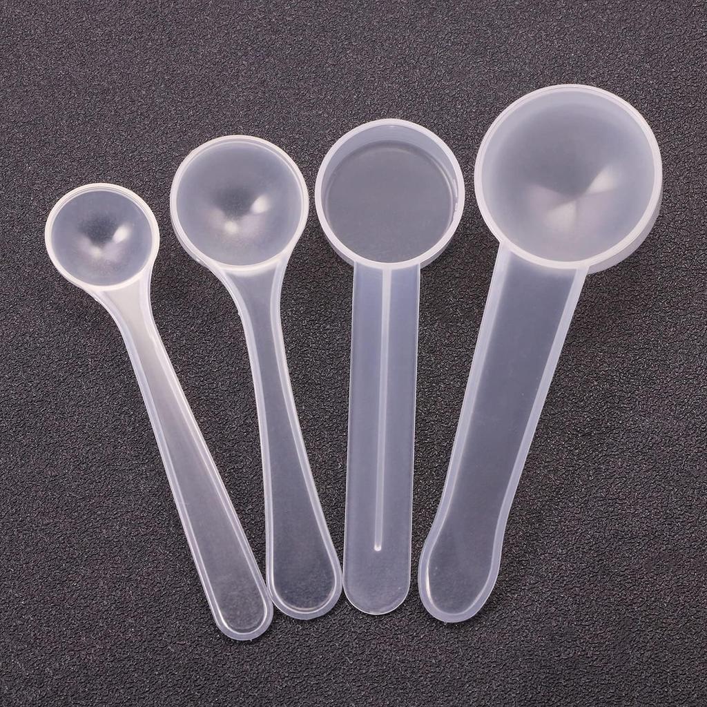ONLYKXY 4pcs Clear Long Handle Plastic Measuring Spoons Coffee Protein Milk Powder Scoops Spoon Kitchen Tools (1g/3g/5g/10g)