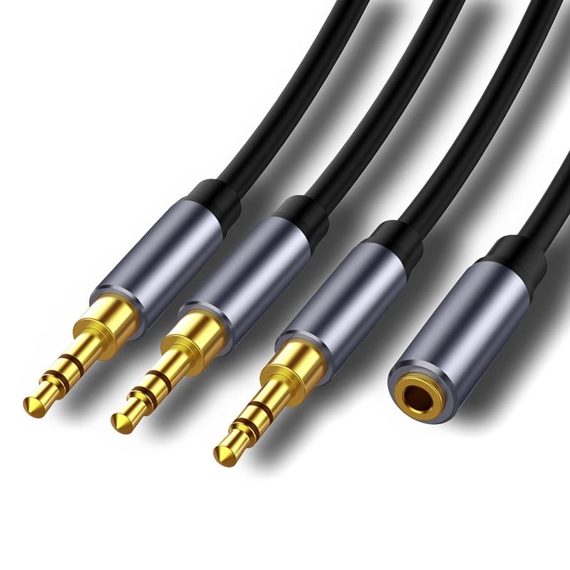 Cablu pentru căști de la 3,5 mm la 3 x 3,5 mm mufă de interfață cablu auxiliar cablu adaptor audio pentru dispozitive portabile cu port de 3,5 mm