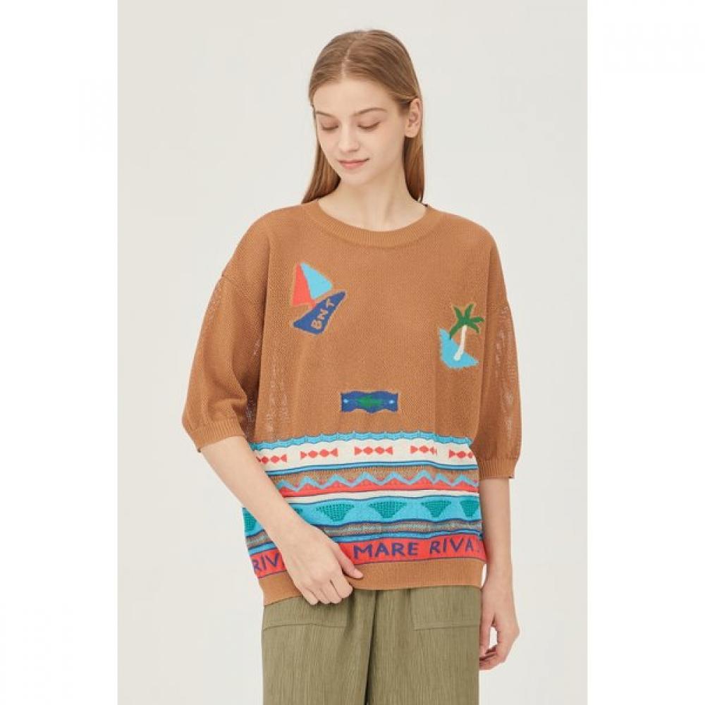Benetton Mesh Pattern Jacquard Knit Bakp74431 WH/OS