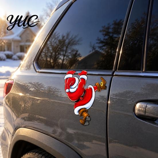 Removable Christmas Party Decals Hanging Santa Claus Car Sticker, Self Adhesive Decorative Decal, Body Waterproof PVC Auto Exterior Cling for