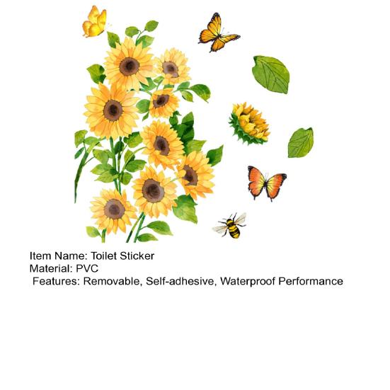 Sunflower Butterflies Toilet Sticker Removable Self-adhesive Waterproof PVC Living Room Wall Art Bathroom Toilet Lid Decoration Decal