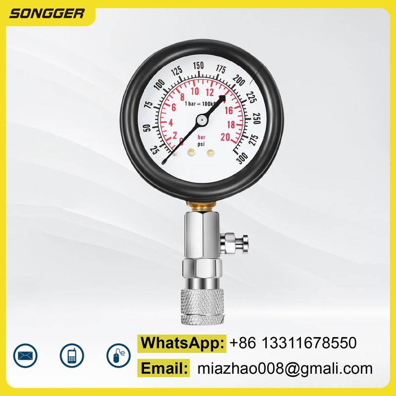 Cylinder Pressure Tester Kit 0‑300 PSI Compression Gauge for Car Motorcycle Brass Adapters Quick Release Dual Units
