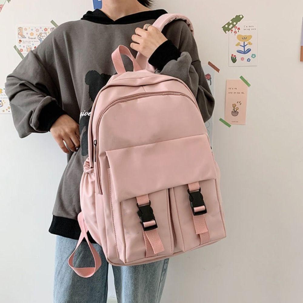 

Korean Style Canvas School Bag Streetwear Shoulder Bag Simple Harajuku Backpacks Travel розовый