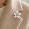 Lapel Pin Hollow Flower Shape Brooch with Faux Pearls, Anti-exposure Small Pin, Alloy Electroplating Process Versatile Badge for Coats Shirts