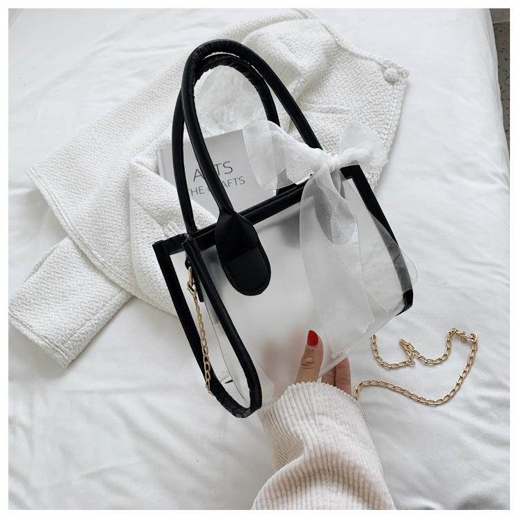 Casual Pvc Transparent Transparent Women'S Messenger Bag Shoulder Bag Handbag Jelly Bag Bow Ribbon Shoulder Bag