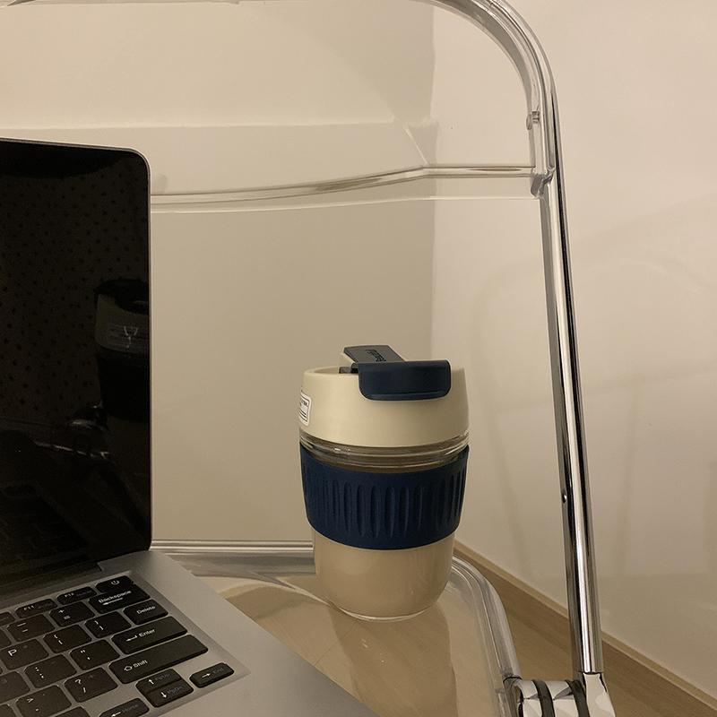 Korean Glass Water Bottle ins Portable Glass Cup With Lid Straw For Coffee Milk Tea Juice Anti-scalding School Drink Bottle Gift