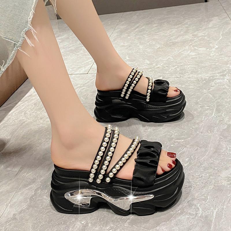 Fashion Platform Bling Sandals Women Summer Breathable Wedges High Heels Ladies String Bead Beach Slippers Chunky Shoes Sandalias Mujer
