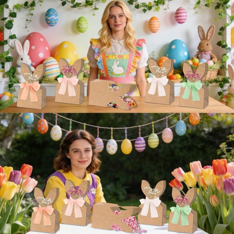 16pcs Easter Bunny Paper Gift Bag Easter Treat Bags Reusable Cute Spring Small Easter Bags Candy Holder For Holiday Party gifts