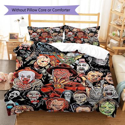 Horror Movie Pattern Bedding Quilt Set Quilt Cover Pillowcase Home Decoration Gift (1 * Duvet Cover + 2 * Pillowcase, Without Core)