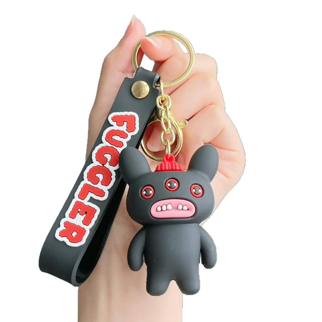 Ugly Cute Monster Keychain With Teeth Plush Doll Pendant Kids School Bag Charm Decorative Small Gift