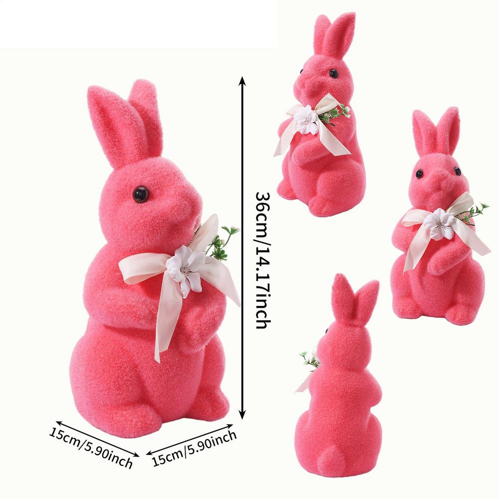 Flocked Bunnies Compact Rabbit Figure Art Moss Bunny Decor For Family Friends Holiday Home Indoor Bedroom Shelf Cabinet Entrance