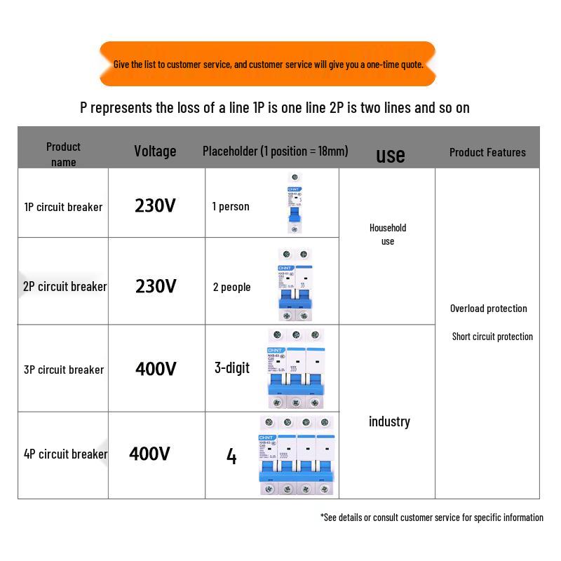 Chint NXB 2P MCB 380V Circuit Breaker with Short Circuit Protection for Domestic Use