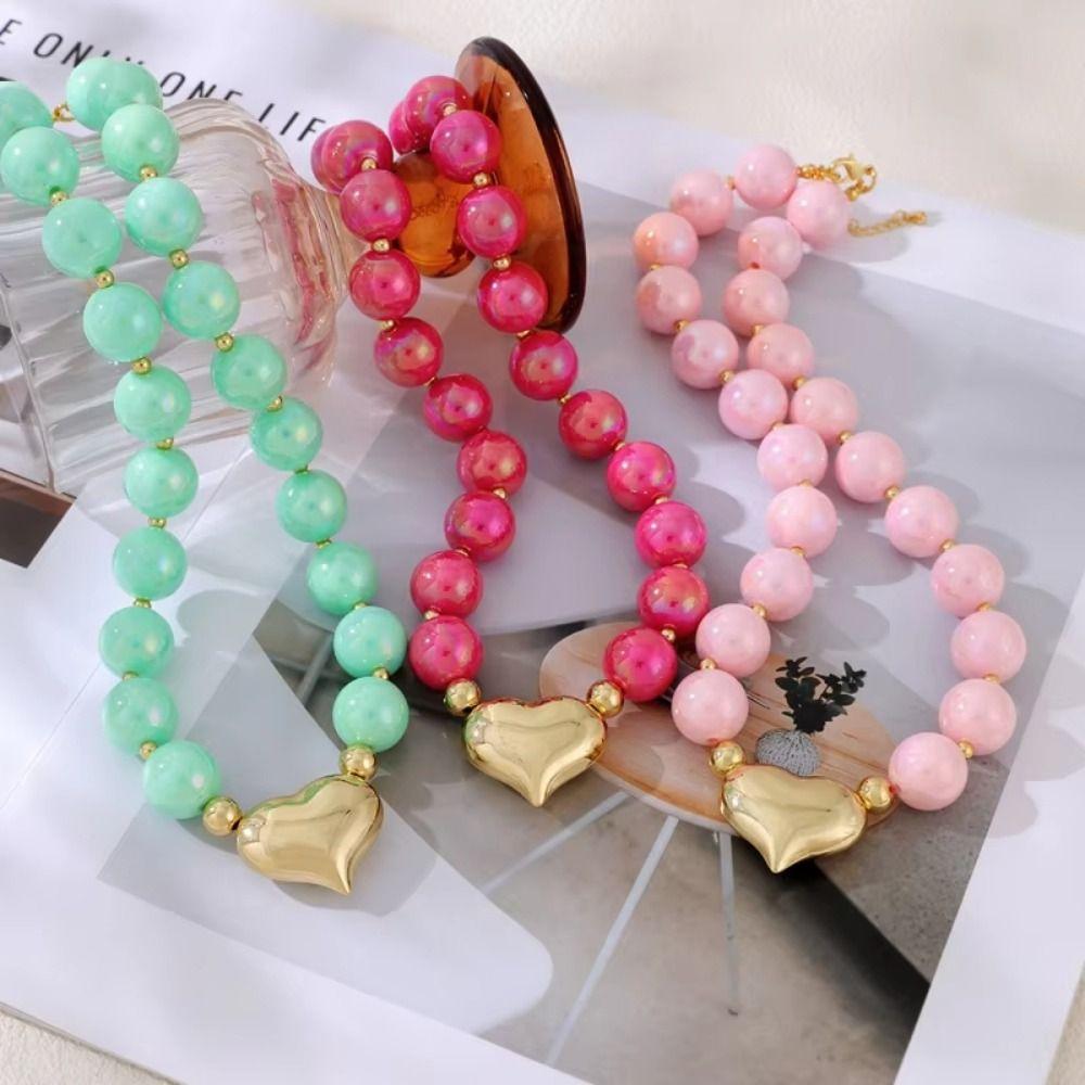 Resin Beaded Necklace Round Sweater Chain Light Luxury Women Clavicle Chain Vacation