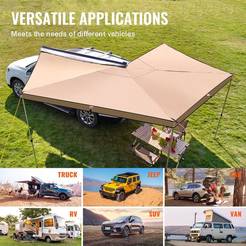 Vehicle Awning 270 Degree, 8.2' Height Retractable Car Side Awning, PU3000mm UV50+ Car Awning with Waterproof Storage Bag, Suitable for Truck, SUV,