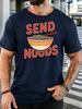 Send Noods Noodle Bowl Retro Slogan Print Unisexs Cotton Crew Neck Tee Short Sleeve Loose Food Casual Daily Street Male Wear Top