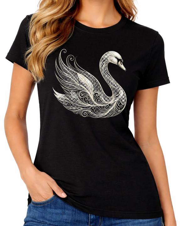 Elegant Swan T-Shirt Artistic Bird Nature Graphic Womens Tee 4XL