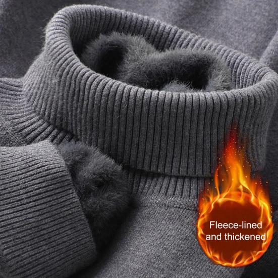 Pánský zesílený rolákový svetr s fleecovou podšívkou, pulovr, hřejivý pletený top s dlouhým rukávem, ležérní volný střih pro domácí kancelář, streetové oblečení