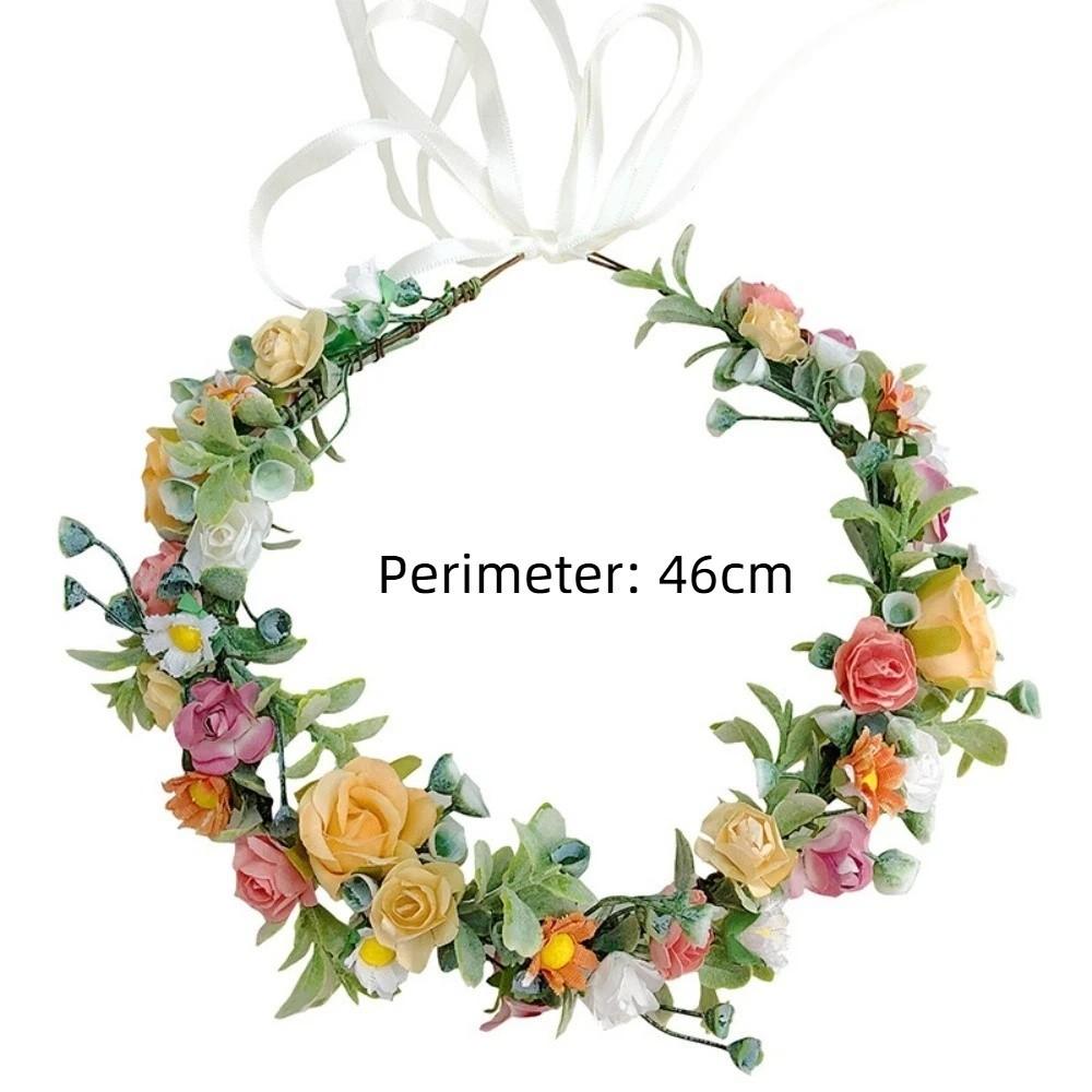 New Rose Floral Floral Crown Headband White Flower Green Leaf Floral Wreath Headband Ribbon Bridal Garland Girls Women