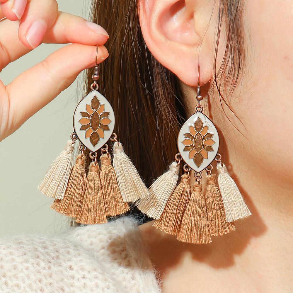 Retro Bohemian Woven Tassel Earrings In Niche Forest Style