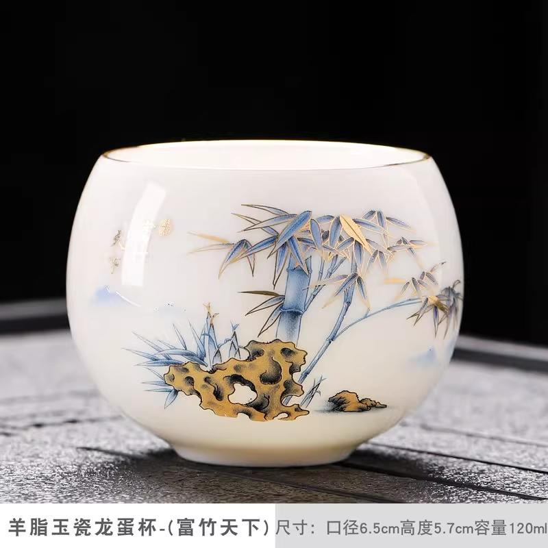Small Capacity Ceramic Sheep Fat Jade Master Tea Cup High-end Master Level Sticker Special Gift Cup, Kung Fu Tea Cup
