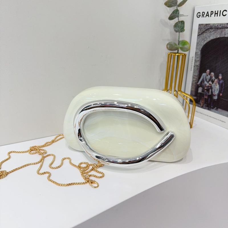 Trendy Classic Round Box Clutch Bag Dinner Bag Acrylic Bag Retro Metal Handle Shoulder Crossbody