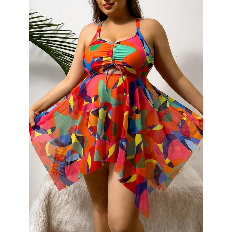 

2025 Tankini Set 2 Pieces Large Plus Size Swimsuit Womens Swim Dress Swimwear Female Bathers Bathing Swimming Suit Beachwear 2XL оранжевый