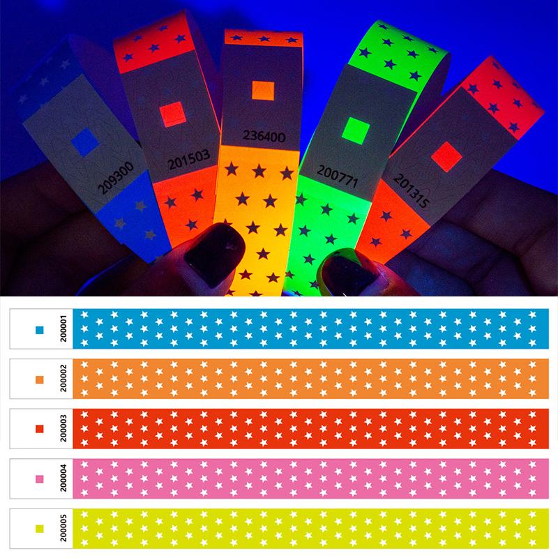 50/100pcs Neon Star Paper Wristbands Tear-Proof Disposable Event Bracelets For Concerts, Festivals, Parties, Holidays