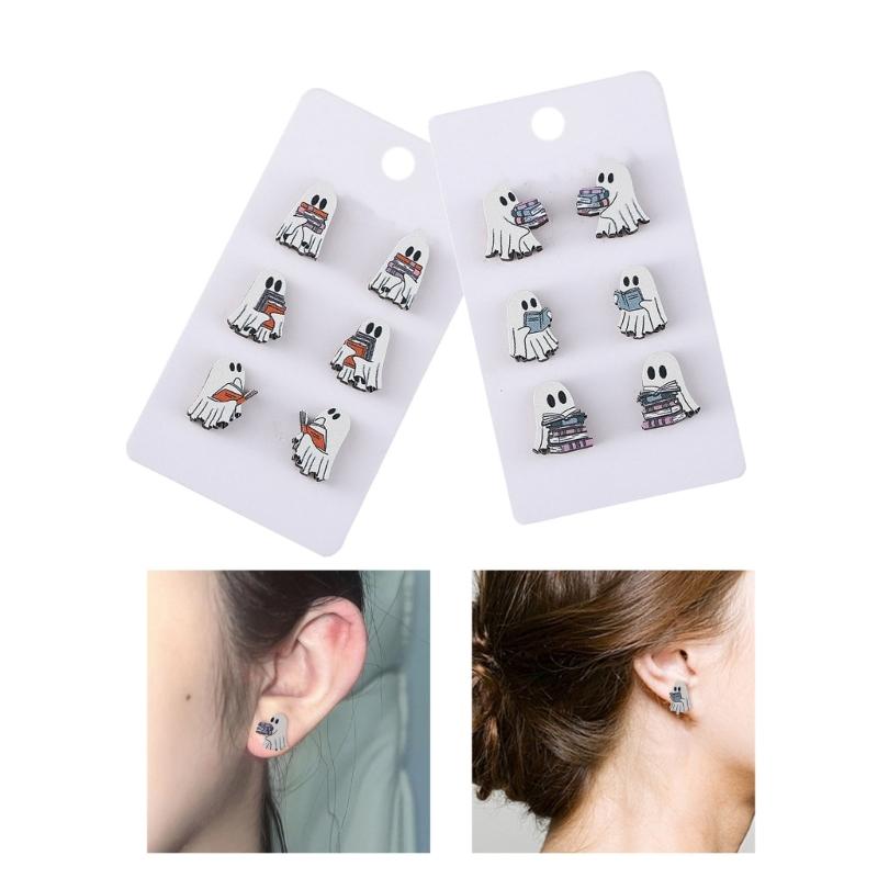 6 Pairs Hypoallergenical Halloween Earrings Set Scary Book Specters Ear Rings for Women and Teens Costume Accessories