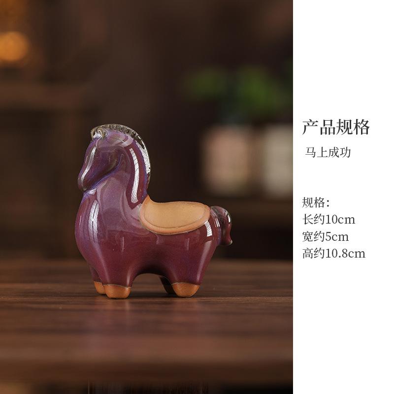 Tang Horse Ceramic Figurine Tea Pet for Living Room Entryway Wine Cabinet Office Desk Tea Table Home Accent Decor Gift