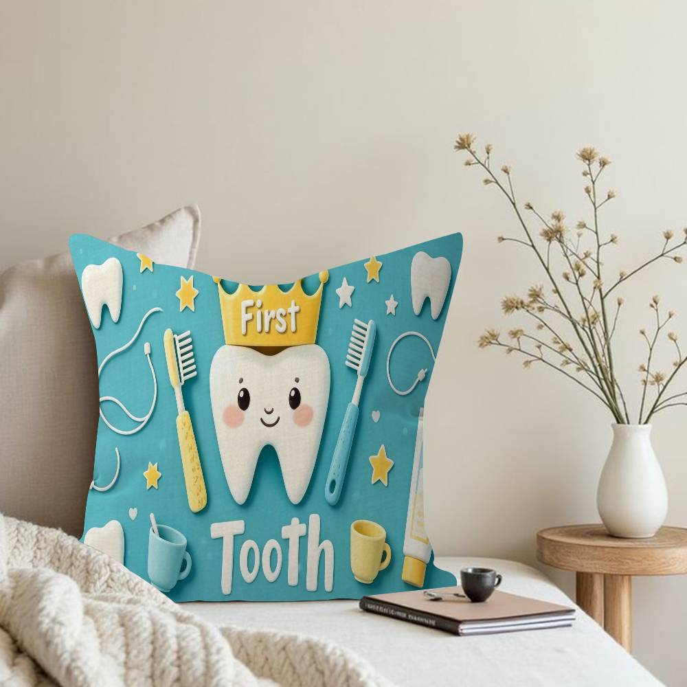 Baby Cartoon Pink Blue My First Tooth Pillow Cushion Cover Pillowcase Living Room Sofa Home Decor Customized