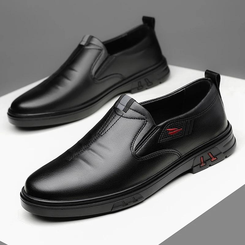 Men's Cow Leather Shoes Genuine Leather Handmade Business Shoes Round Toe Casual Loafers Comfortable Man Footwear