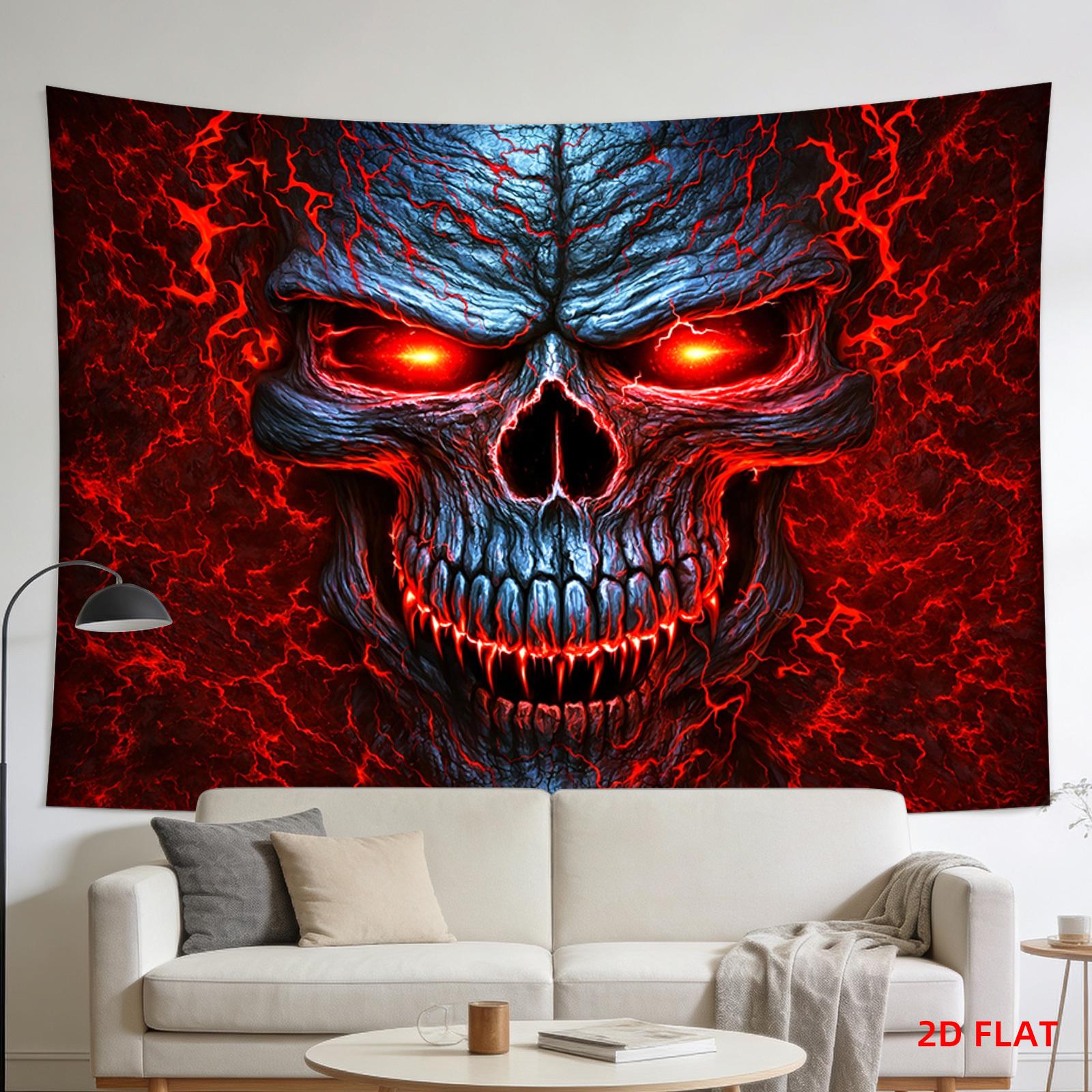 Halloween Red Pattern Lava Red Eyes Devil Skull Tapestry Flame Bloodline Dark Skull Wallpaper Party Decoration 100X70CM