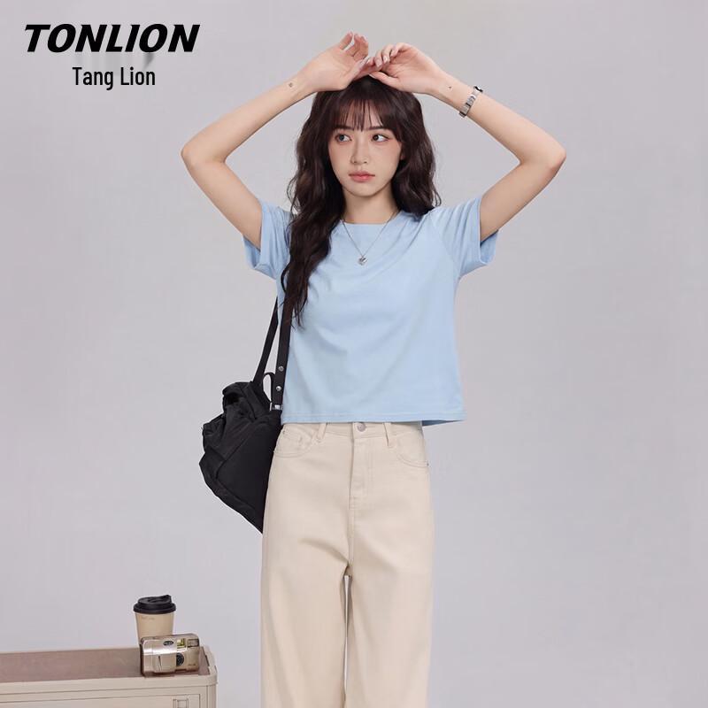 TonLion Women s Round Neck Short Sleeve Cotton T-shirt M