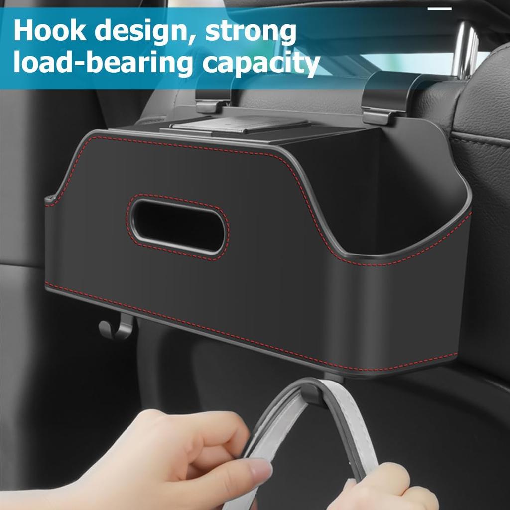 Zipelo Car Headrest Backseat Organizer With Cup Holder, Multi-Functional Vehicle Seat Back Hanging Storage Box With Hooks, Auto Drink Snack Phone