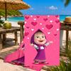Heart-themed Ma-sha Illustration. Beach Towel Microfiber Beach Towel, Lightweight and Quick-Dry, for Summer Travel, Swimming Pool Fan Birthday Gift