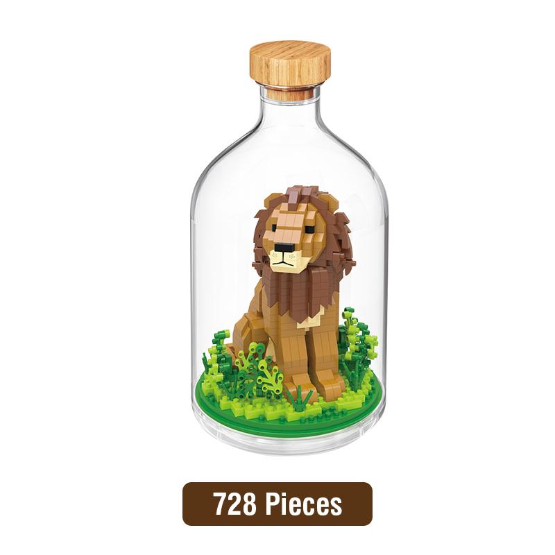 Non-Toxic New Product Simulation Animal Series Creative Children'S Toys Bottled Building Blocks Flamingo Seahorse Educational Gift Model