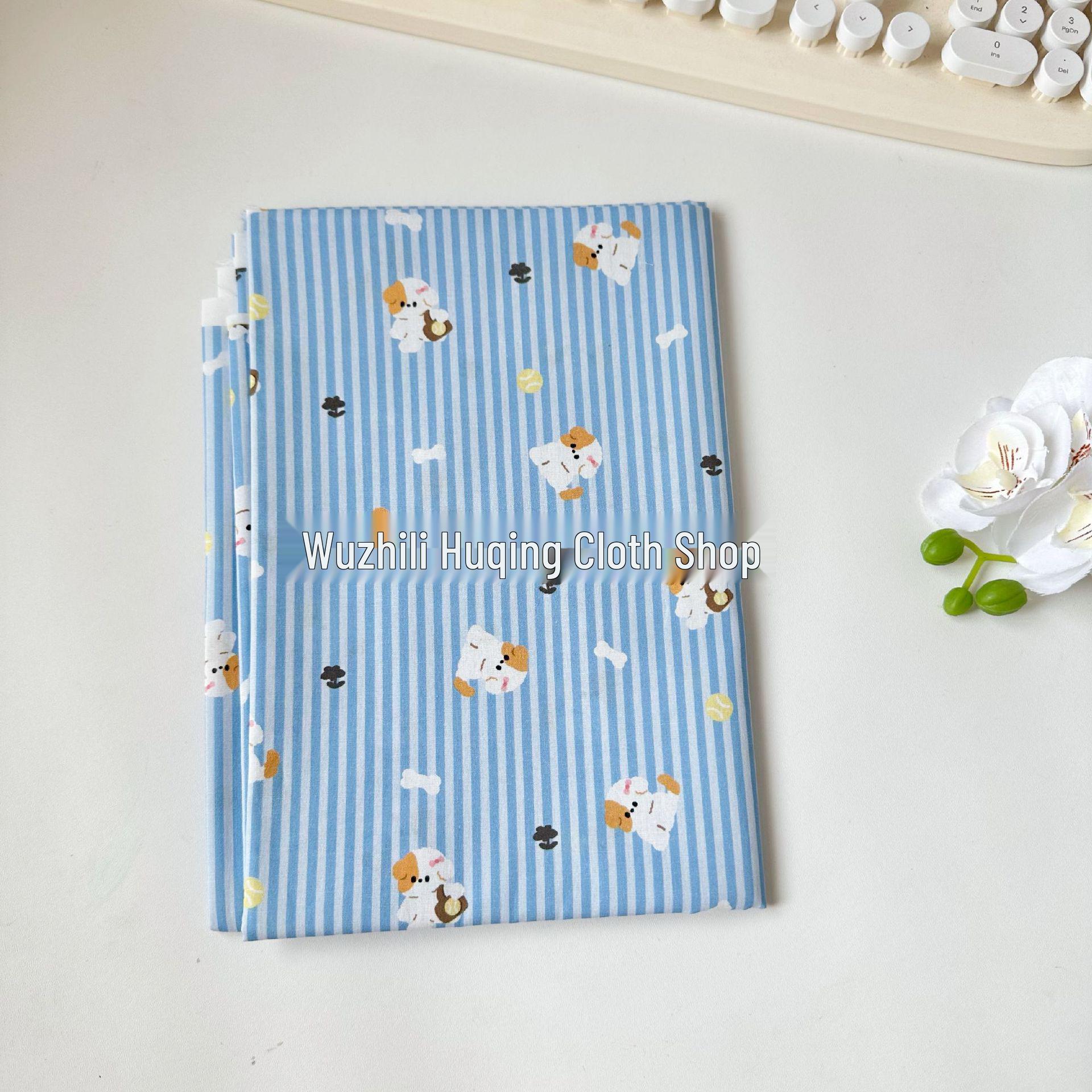 

Хлопковая ткань плотностью 40 нитей с цифровым принтом в корейском стиле полоска/щенок/цветочный для женской и детской одежды, семейных нарядов и домашней одежды, DIY-проектов 95 cm синий