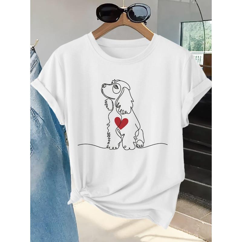 T-shirt da Donna Cocker Spaniel Line Art - Top Morbido Traspirante a Maniche Corte con Girocollo e Stampa di Cane Cocker Spaniel, Lavabile in Lavatrice