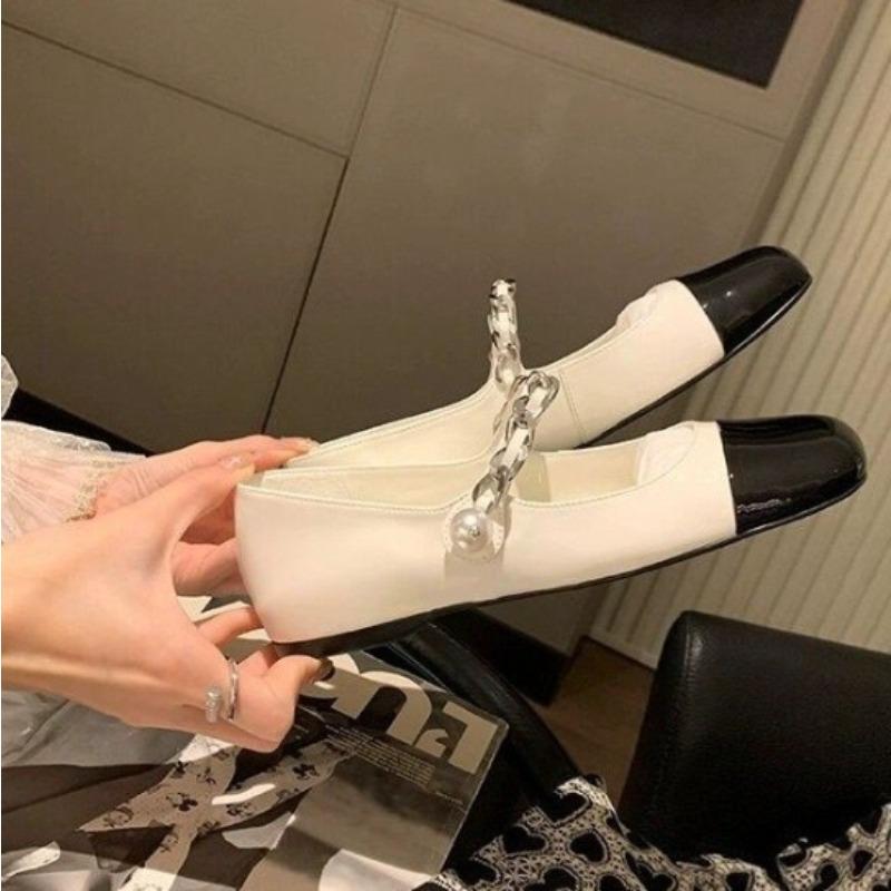 Fashion New Women Flat Shoes with Rhinestone Pearl Buckles Fashionable Mary Jane Versatile and Comfortable Shoes for Women Flat Shoes