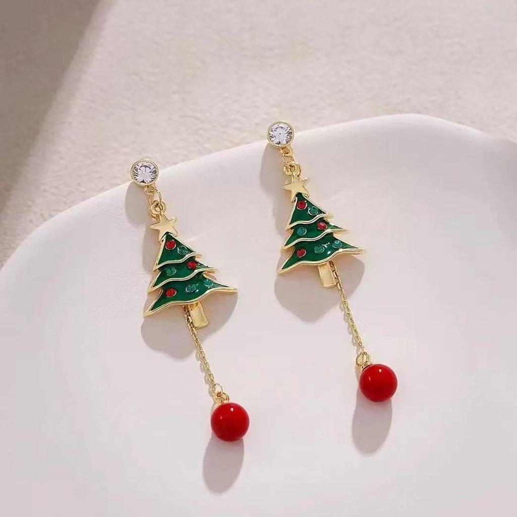 Elegant Christmas Red Bow and Snowflake Stud Earrings for Women