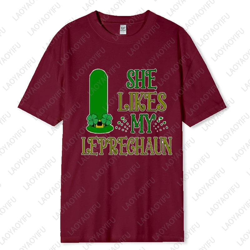 Saint Patricks Day Couple Tee Fun Festival Graphic Simple Style Oneck Printed Unisex Cotton Tshirt Man Women Lovers Clothes