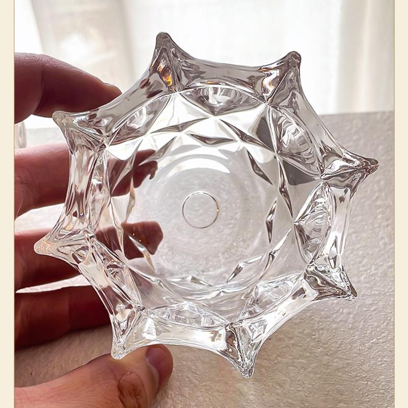 French Flower Mouth Crystal Glass Candle Holder, Transparent Candle Holder, Romantic Decoration, Household Candle Container