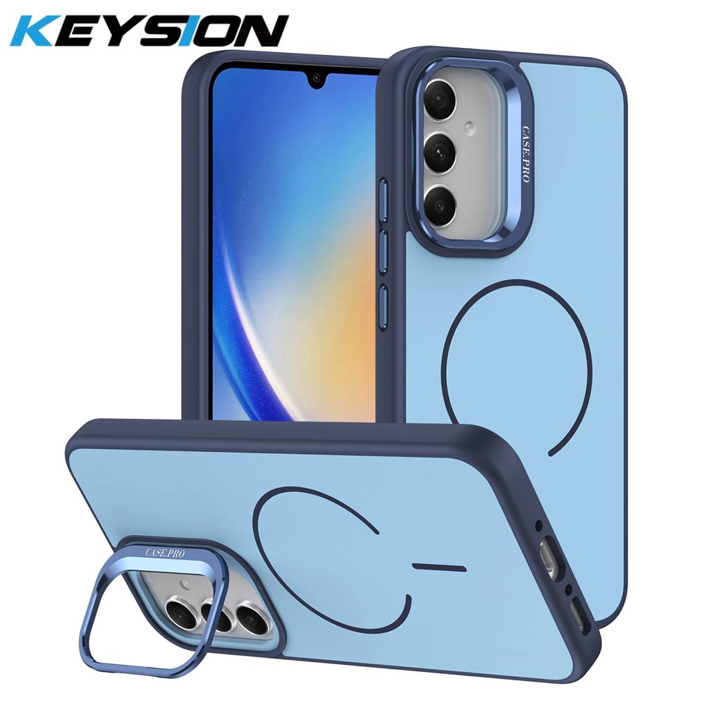 

KEYSION Matte Skin Feel Lens Stand Phone Case for Samsung A54 5G A34 A14 4G 5G Magnetic Shockproof Back Cover for Galaxy A04S for Samsung A54 5G синий