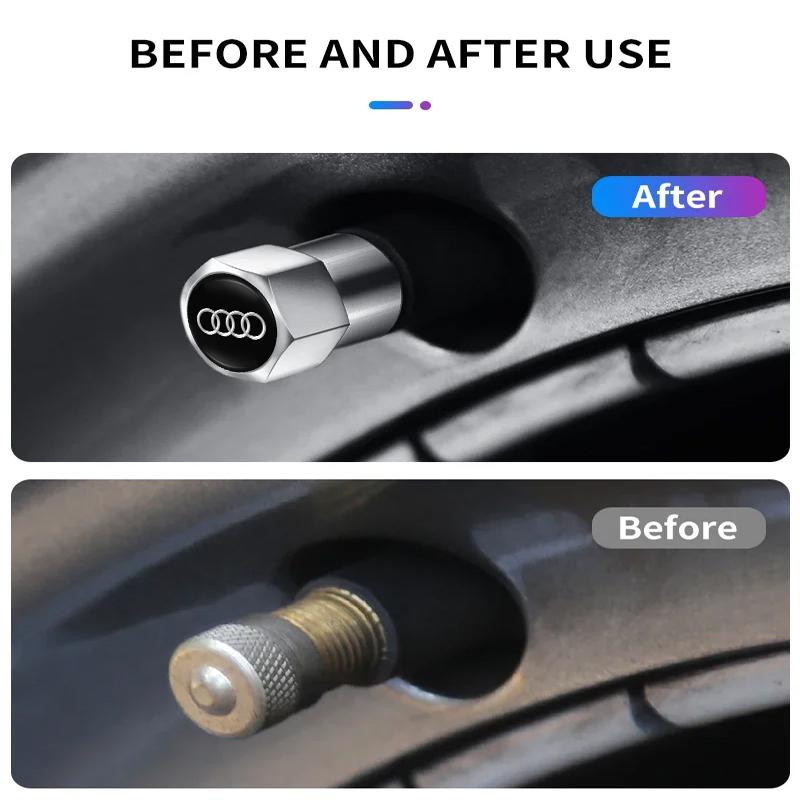 4Pcs Car Tire Valve Caps Emblem Metal Cap Case Accessories For Audi A1 A2 A3 A4 A5 A6 A7 A8 Q1 Q2 Q3 Q4 Q5 Q6 Q7 Q8 TT B8 C6 B9