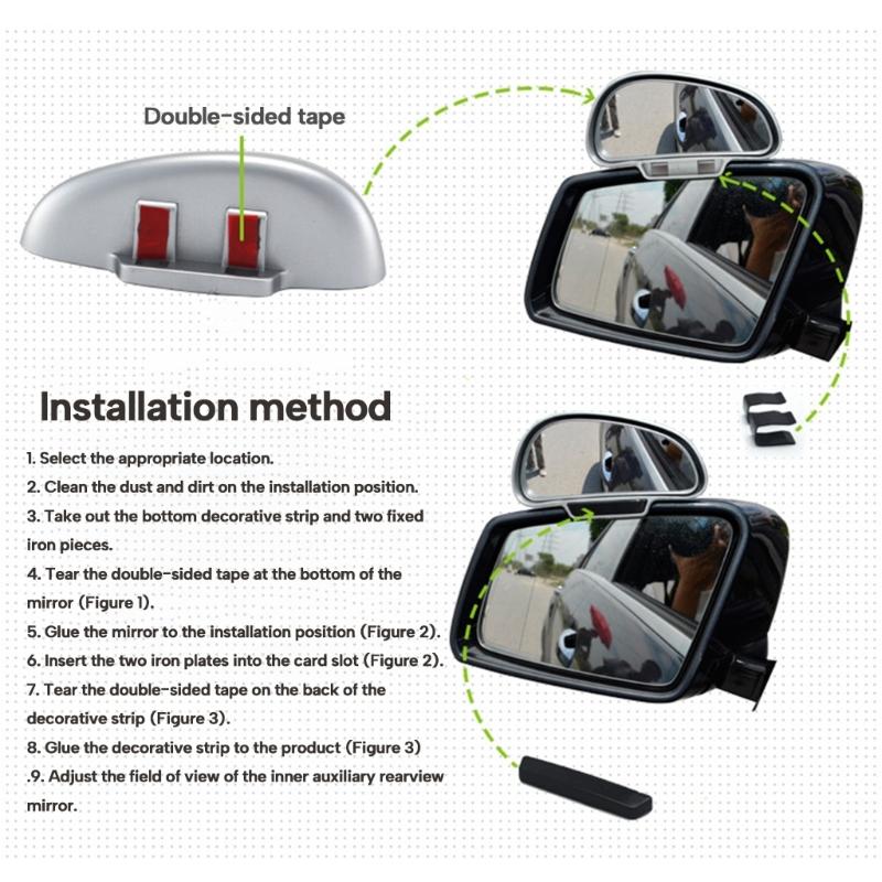 Car Blind Spot Reversing Parking Auxiliary Mirror Waterproof High Defination Glass Convex Rearview Wide Angle Adjustable