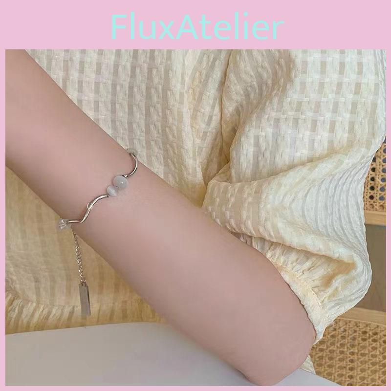 Minimalist Cat Eye Stone Beaded Bracelet For Women Irregular Steel Titanium