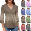 Women's V-neck Gradient Print Three-quarter Sleeve Fashion Top